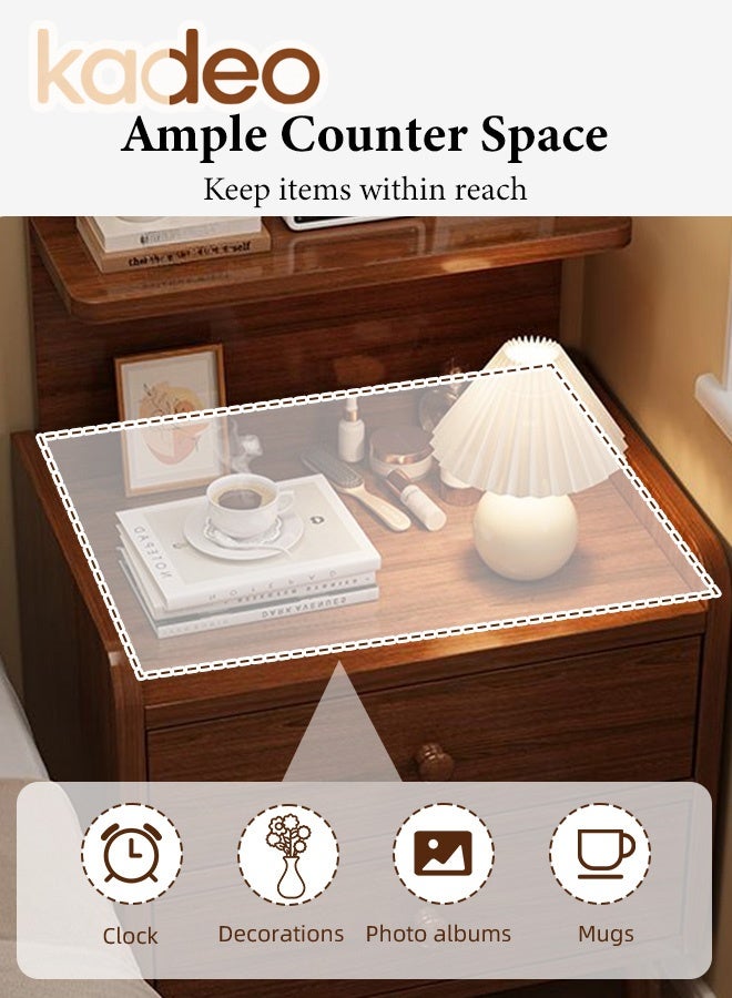 kadeo Nightstand with 2 Drawers, Modern Bedside Table with Open Wood Shelf, Minimalist Side Table, End Table Easy to Assembly for Bedroom Living Room Small Space Brown - Image 2